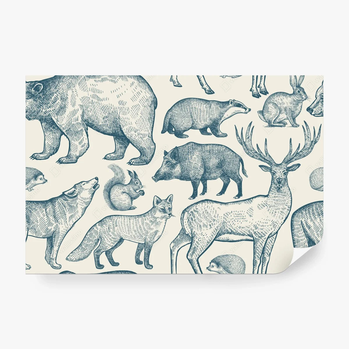 Wall mural vintage woodland animals pattern ⁕ Wallissimo® Wall mural vintage woodland animals pattern ⁕ Wallissimo®