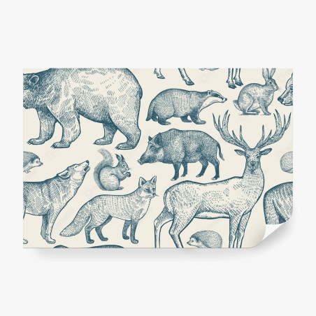 Wall mural vintage woodland animals pattern • Wallissimo®