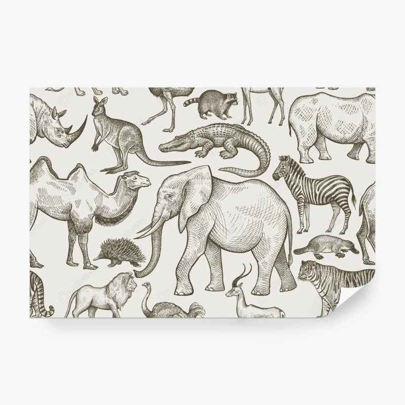 Wall mural vintage sepia wildlife pattern