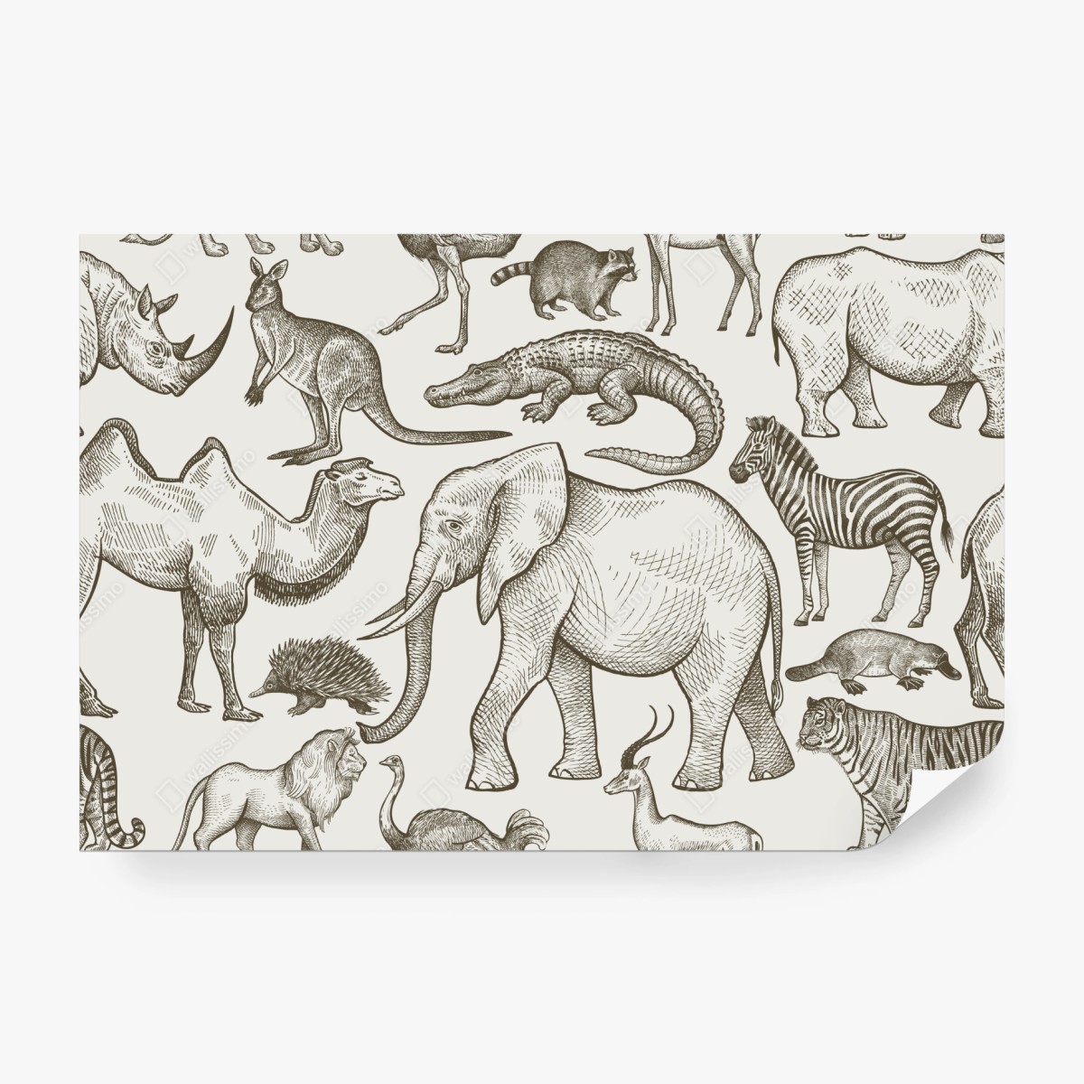 Wall mural vintage sepia wildlife pattern ⁕ Wallissimo® Wall mural vintage sepia wildlife pattern ⁕ Wallissimo®