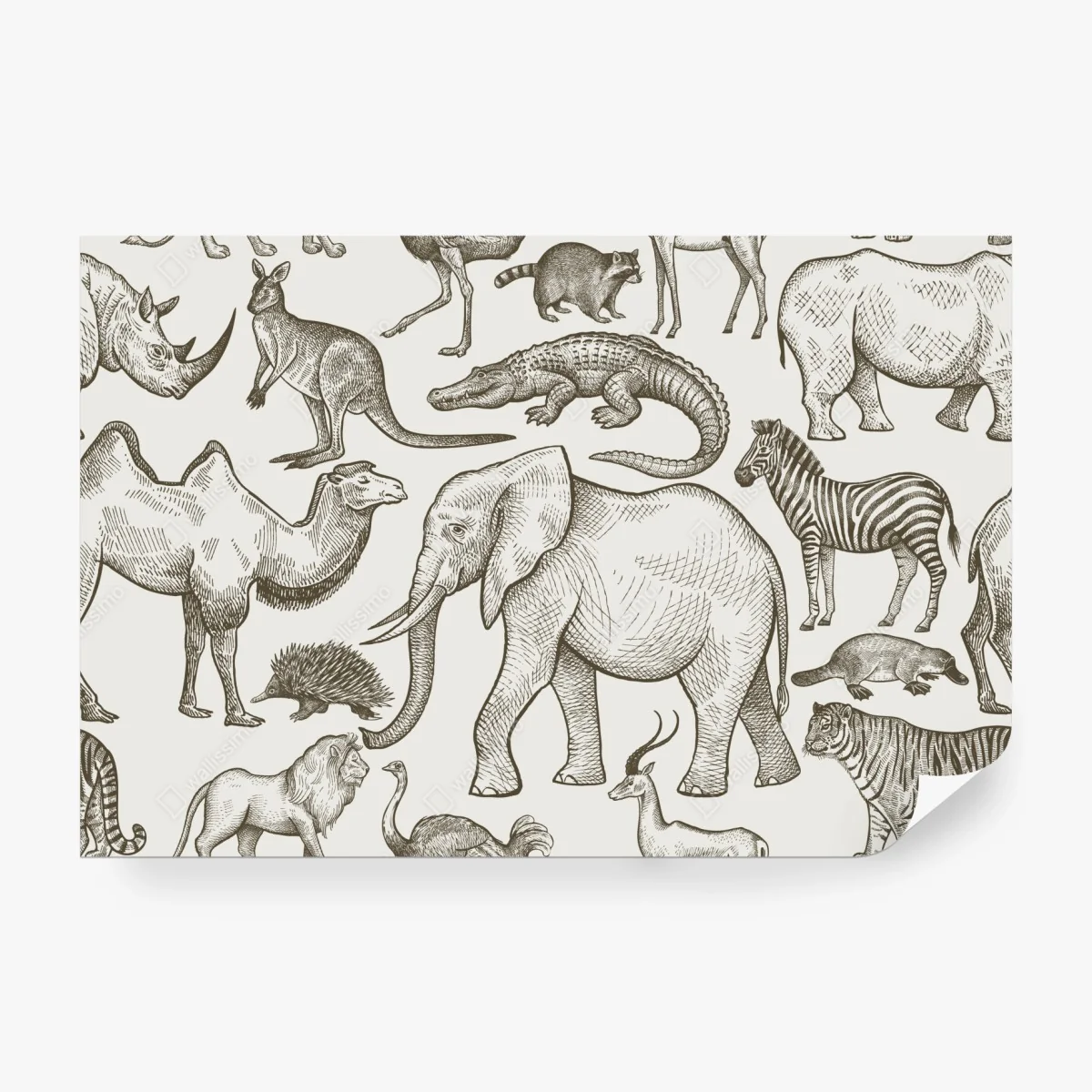 Wall mural vintage sepia wildlife pattern • Wallissimo® Wall mural vintage sepia wildlife pattern • Wallissimo®