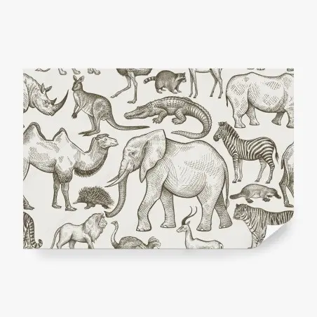 Wall mural vintage sepia wildlife pattern • Wallissimo®