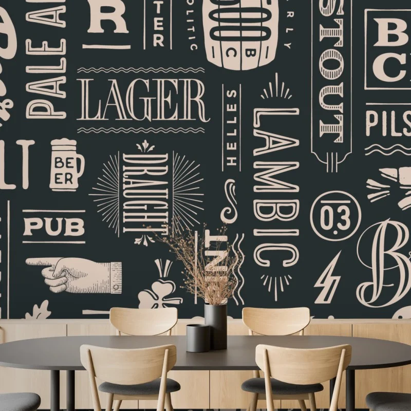 Wall mural vintage beer label collage