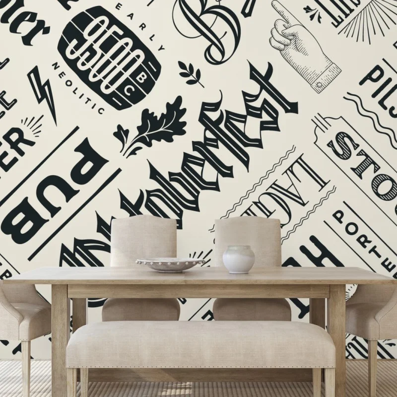 Wall mural vintage beer label typography pattern