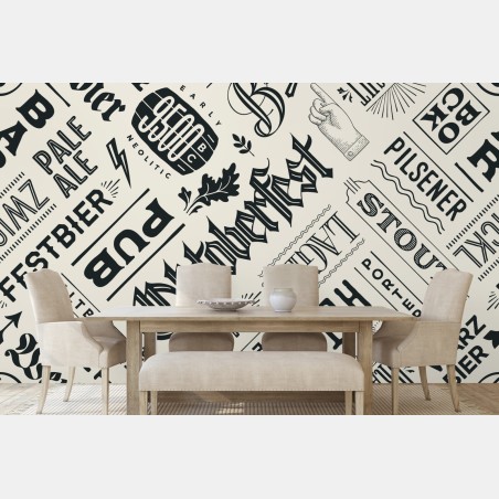 Wall mural vintage beer label typography pattern • Wallissimo®