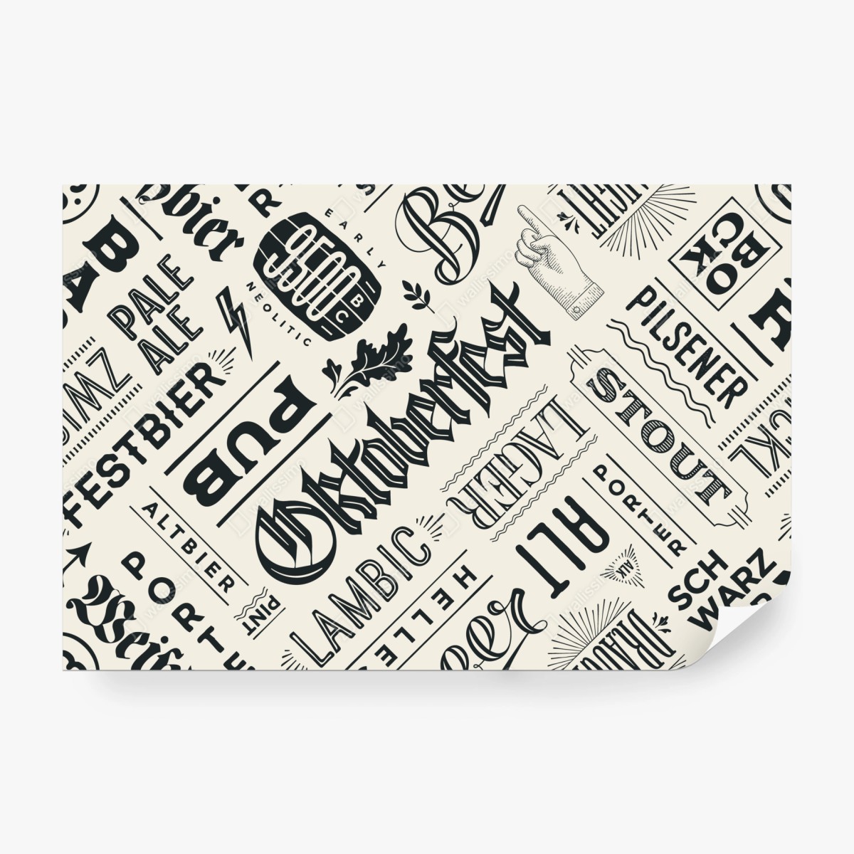 Wall mural vintage beer label typography pattern ⁕ Wallissimo® Wall mural vintage beer label typography pattern ⁕ Wallissimo®