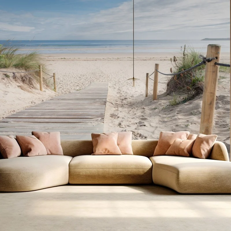 Wall mural serene beach boardwalk to the sea