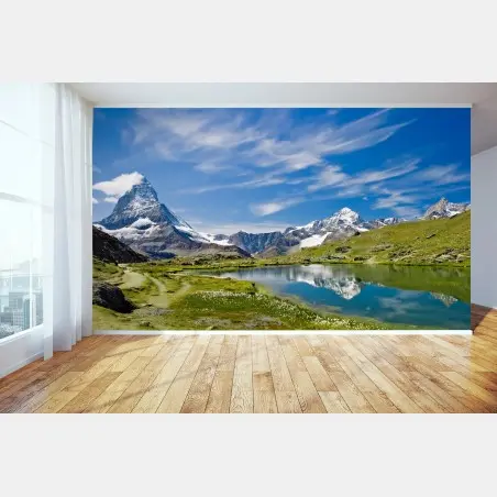 Wall mural majestic alpine lake with mountain reflection • Wallissimo®
