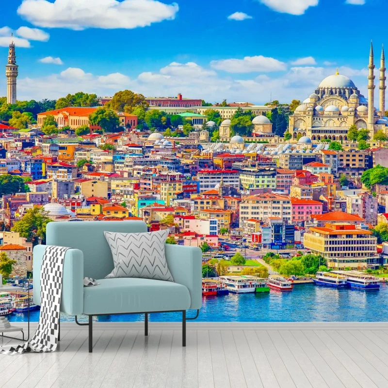 Wall mural vibrant Istanbul skyline over the Bosphorus