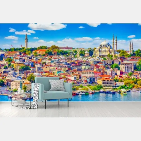 Wall mural vibrant Istanbul skyline over the Bosphorus • Wallissimo®