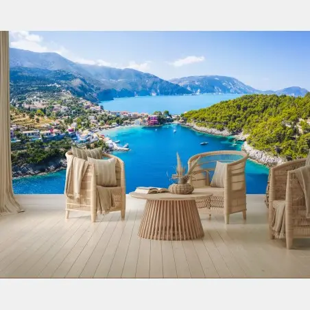Wall mural sunlit coastal bay with turquoise waters • Wallissimo®