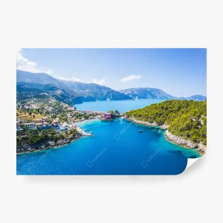 Wall mural sunlit coastal bay with turquoise waters • Wallissimo®