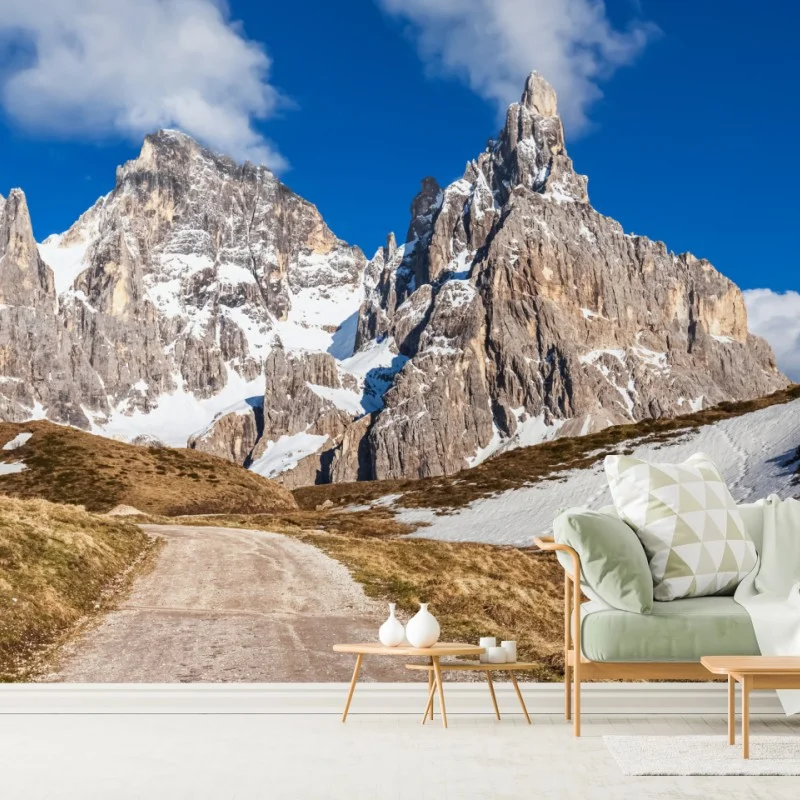 Wall mural towering mountain peaks and winding trail