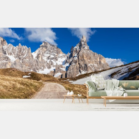 Wall mural towering mountain peaks and winding trail • Wallissimo®