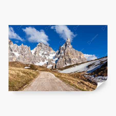 Wall mural towering mountain peaks and winding trail • Wallissimo®