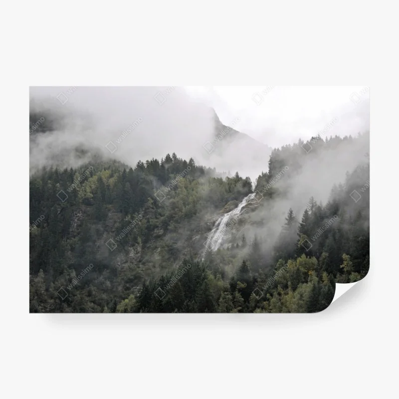 Wall mural misty mountain waterfall