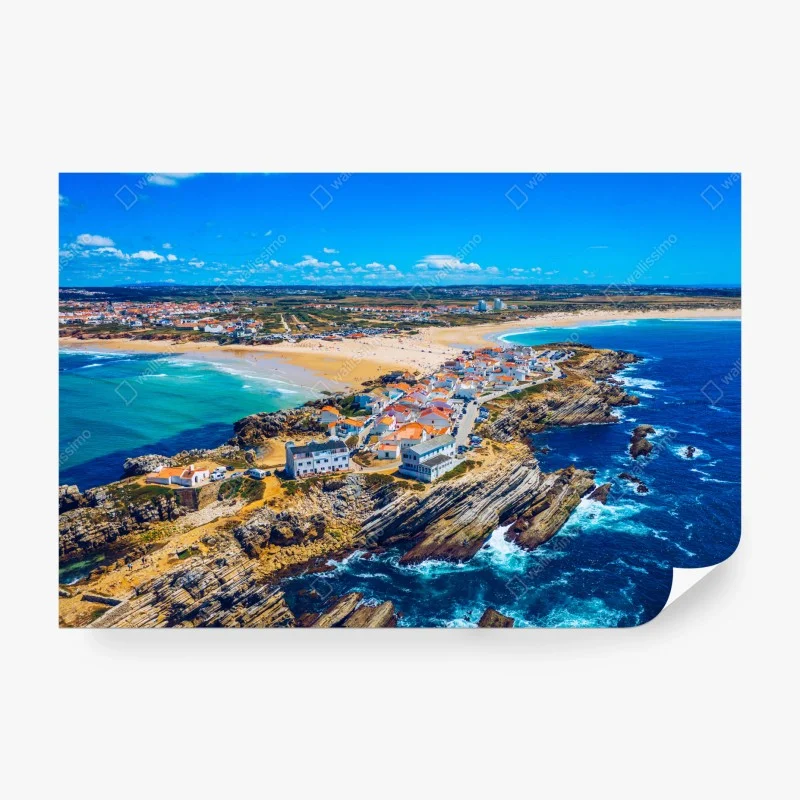 Wall mural Baleal island coastline, Portugal aerial panorama