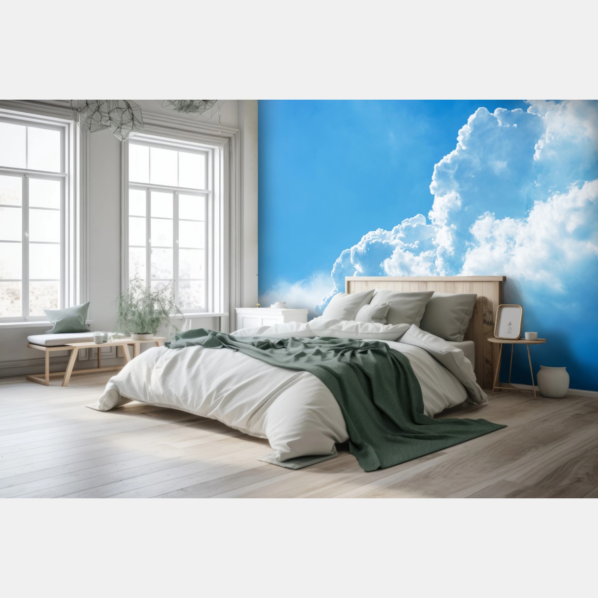 Wall mural soft blue sky with fluffy clouds • Wallissimo®