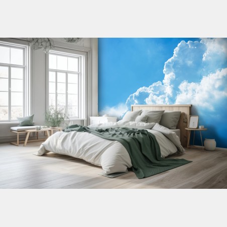 Wall mural soft blue sky with fluffy clouds • Wallissimo®