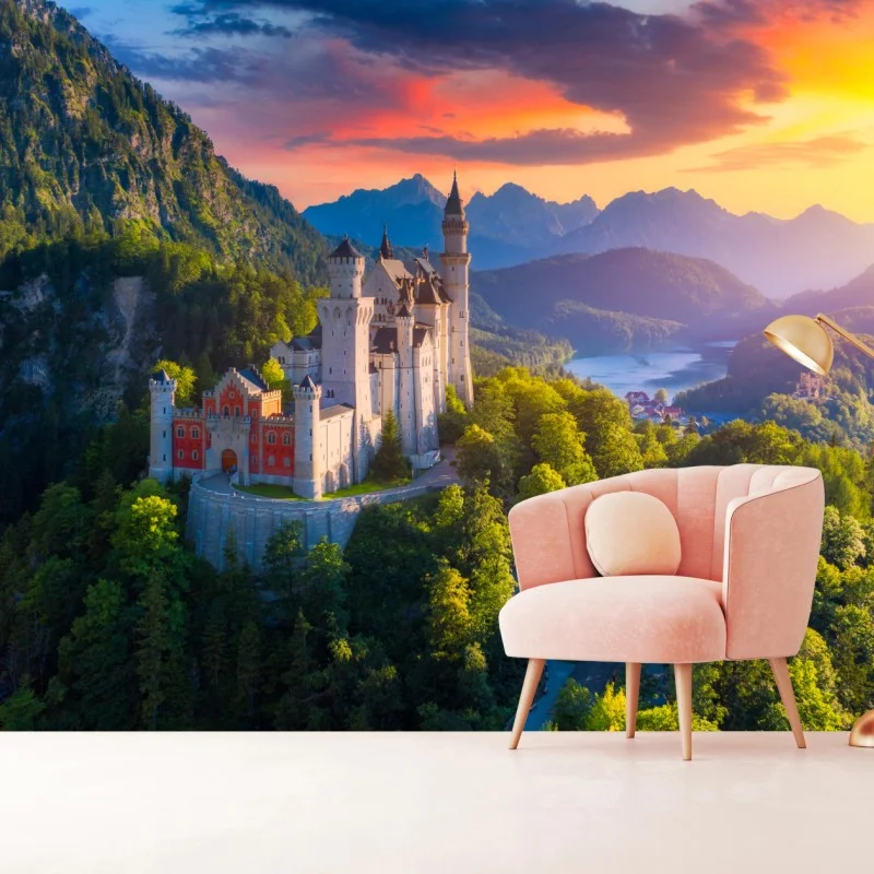 Wall mural Neuschwanstein castle at sunset