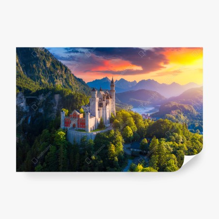 Wall mural Neuschwanstein castle at sunset • Wallissimo®