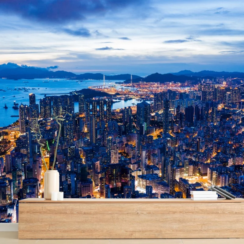 Wall mural Hong Kong skyline over Mong Kok at dusk