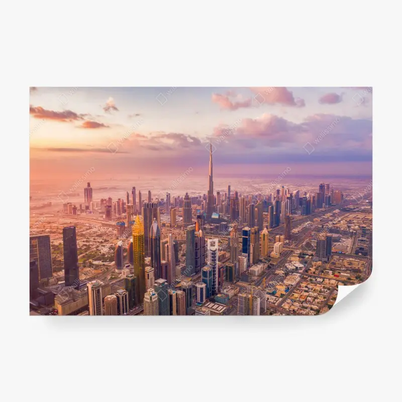 Wall mural sunset skyline over Dubai with Burj Khalifa