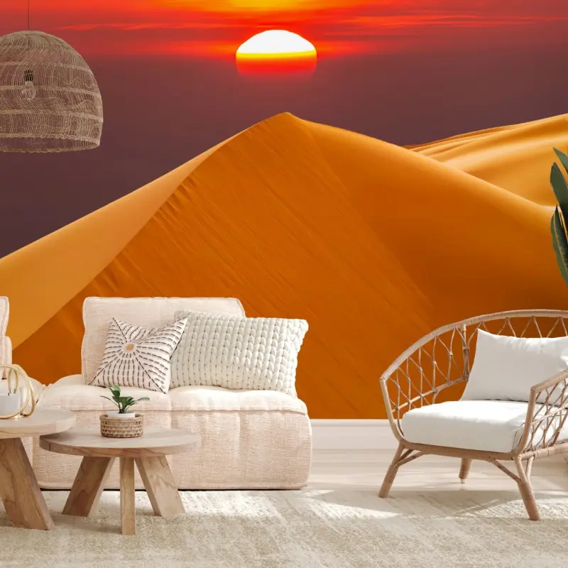 Wall mural golden desert sunset over sand dunes