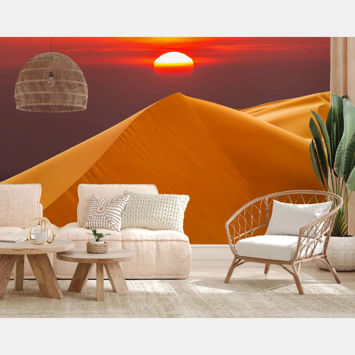 Wall mural golden desert sunset over sand dunes • Wallissimo®