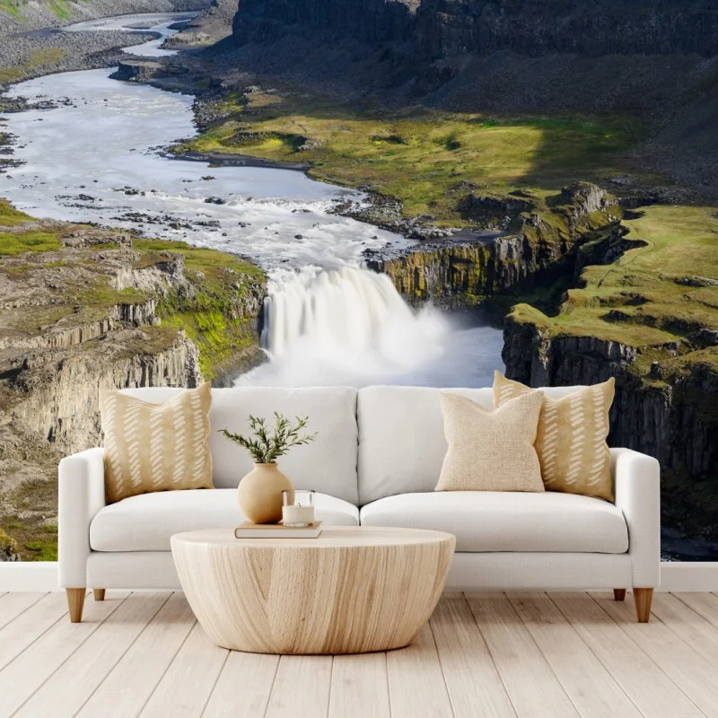 Wall mural majestic waterfall in Icelandic canyon