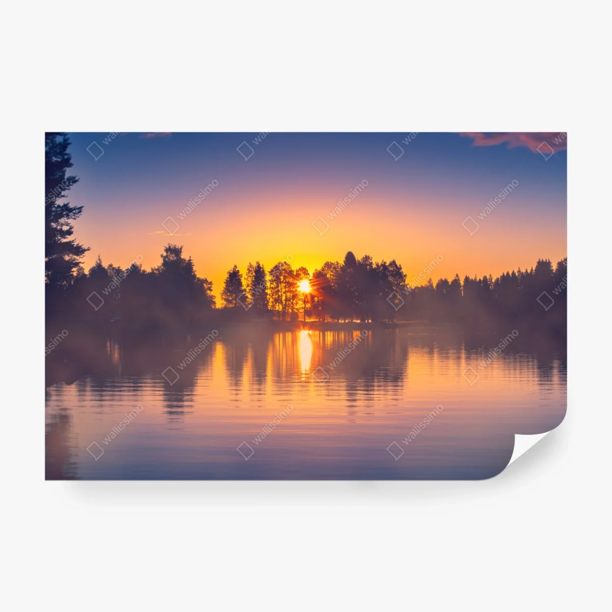 Wall mural misty lakeside sunset reflections • Wallissimo® Wall mural misty lakeside sunset reflections • Wallissimo®