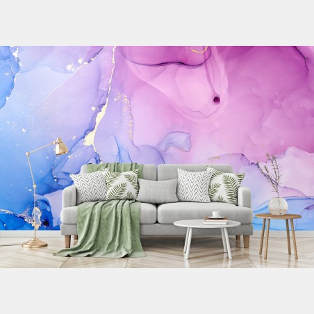 Wall mural pink and blue marble fluid abstract • Wallissimo®
