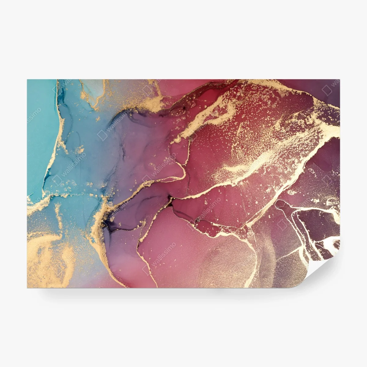 Wall mural abstract purple and turquoise marble art with gold veins ⁕ Wallissimo®