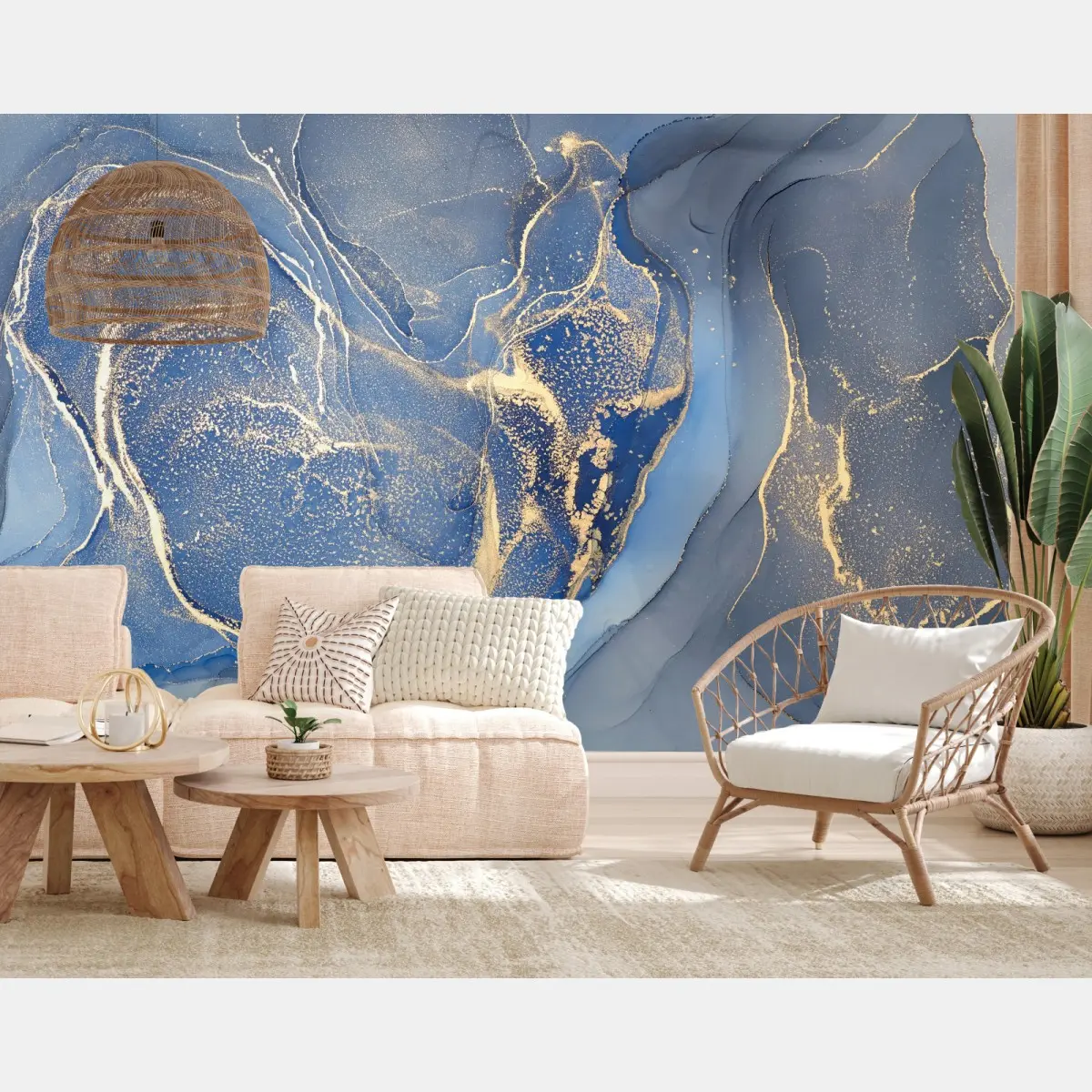 Wall mural ocean blue marble with gold veins • Wallissimo®