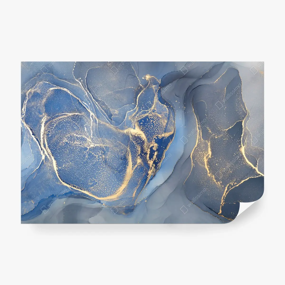 Wall mural ocean blue marble with gold veins • Wallissimo®