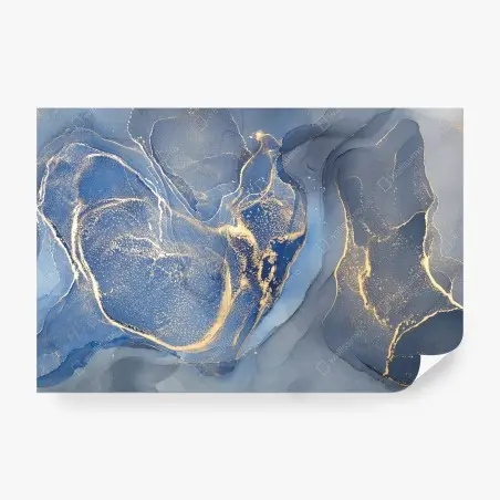 Wall mural ocean blue marble with gold veins • Wallissimo®