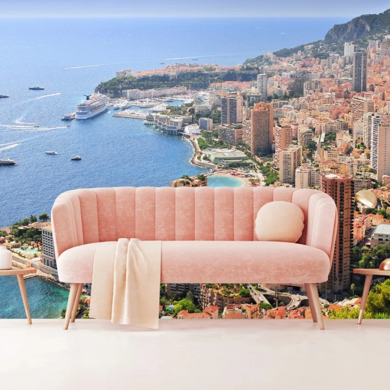 Wall mural sunlit mediterranean city skyline