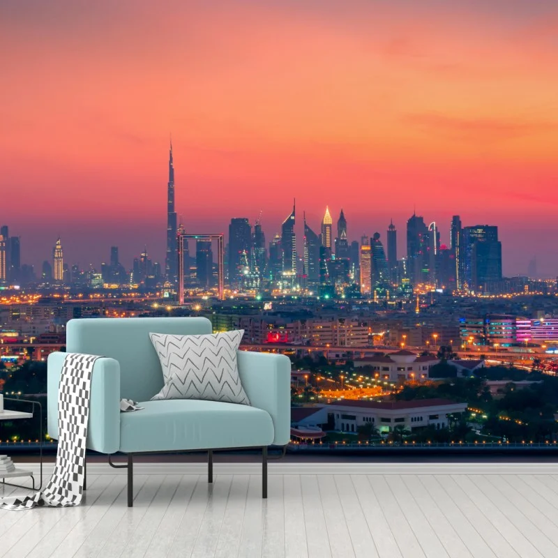 Wall mural Dubai skyline at sunset