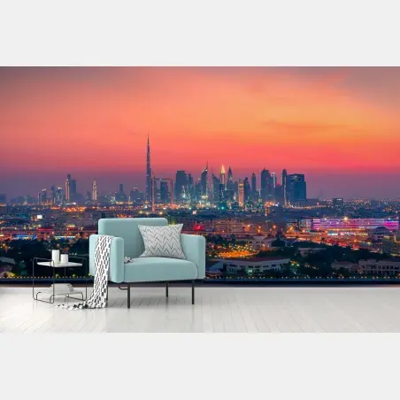 Wall mural Dubai skyline at sunset • Wallissimo®