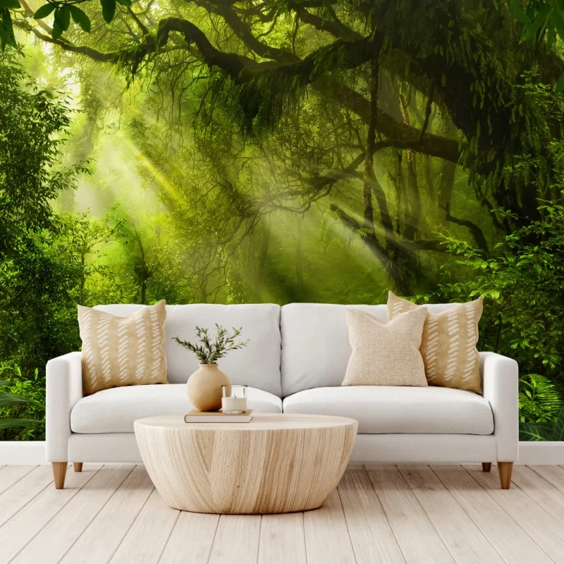 Wall mural sunlit forest pathway