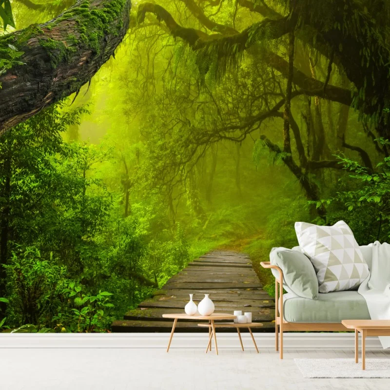 Wall mural mystical green forest path