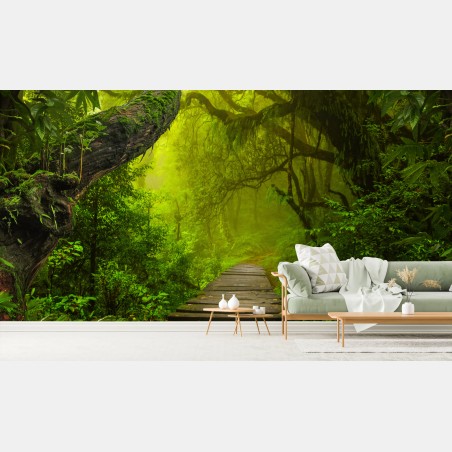 Wall mural mystical green forest path • Wallissimo®