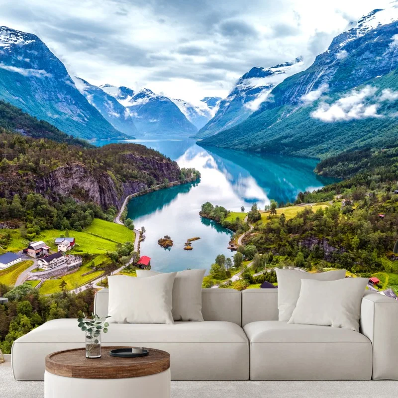 Wall mural Norway fjord aerial landscape