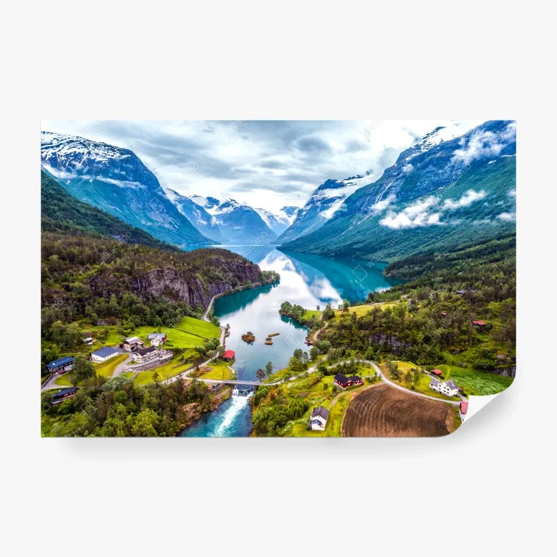 Wall mural Norway fjord aerial landscape