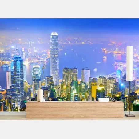Wall mural hong kong skyline at night • Wallissimo®