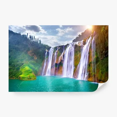 Wall mural Jiulong waterfall turquoise cascade in Luoping, China • Wallissimo®