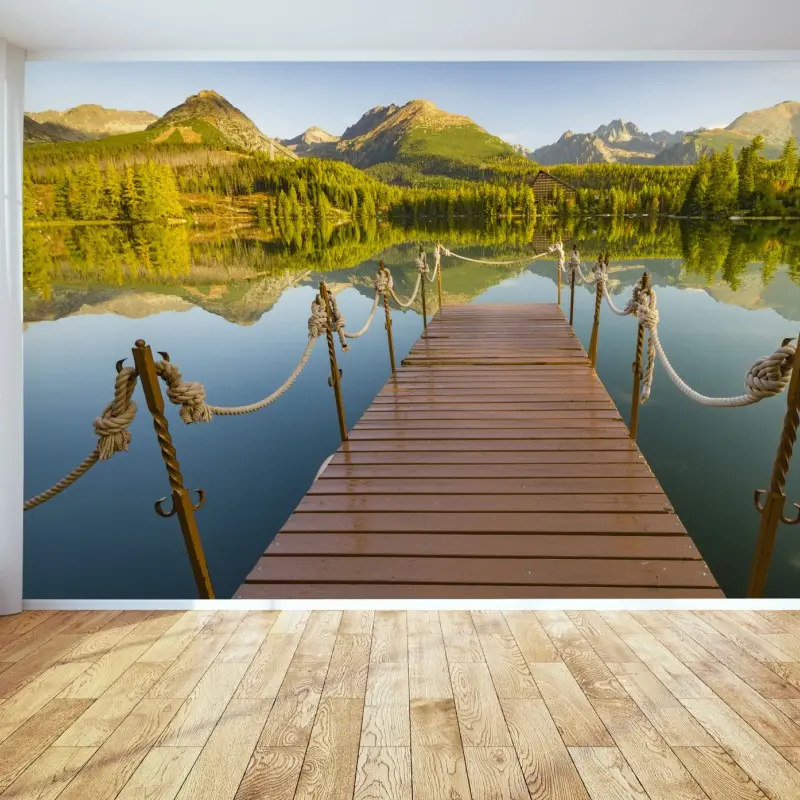 Wall mural mountain lake dock at Strbske Pleso