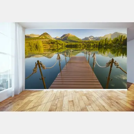 Wall mural mountain lake dock at Strbske Pleso • Wallissimo®