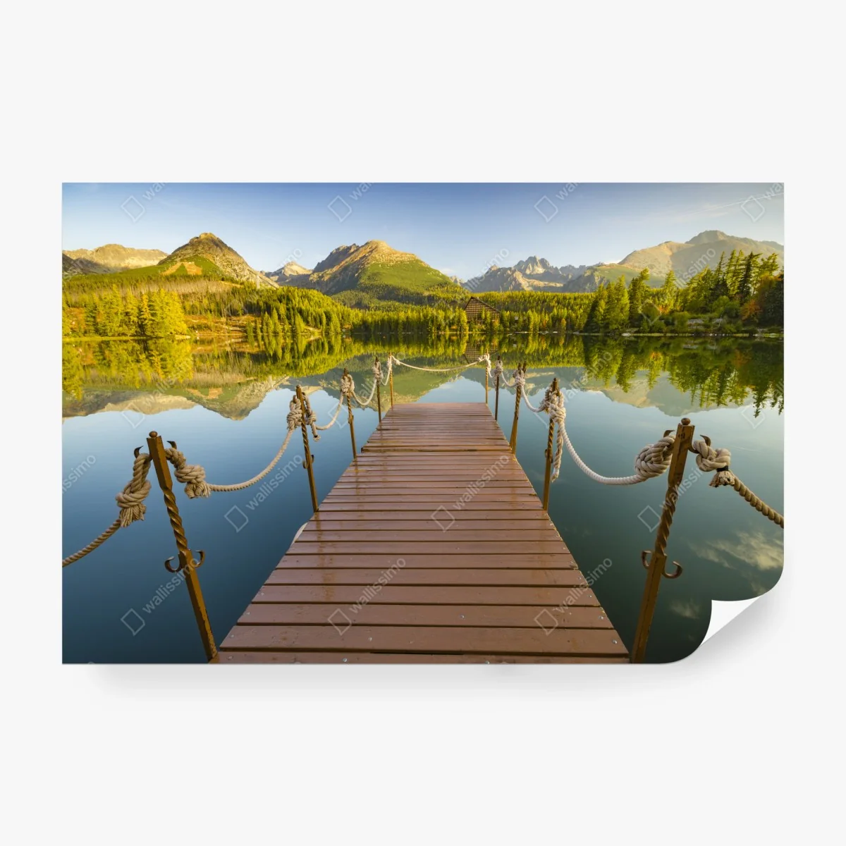 Wall mural mountain lake dock at Strbske Pleso • Wallissimo® Wall mural mountain lake dock at Strbske Pleso • Wallissimo®