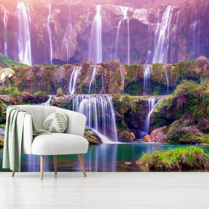 Wall mural serene cascade at Jiulong waterfall, Luoping